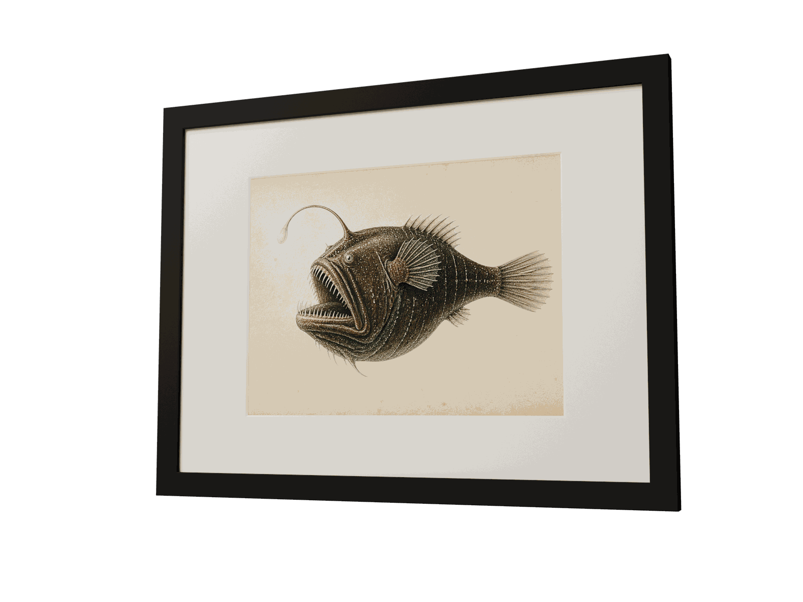 The same measured black frame showing a Humpback anglerfish (Melanocetus johnsonii) print